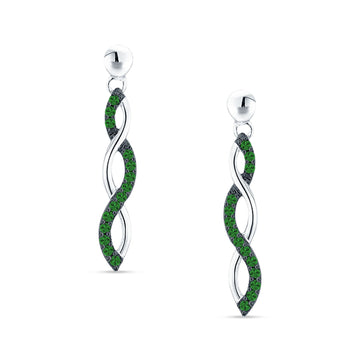 Infinity Twisted Two Tone Stud Earring Green Emerald CZ 925 Sterling Silver Wholesale